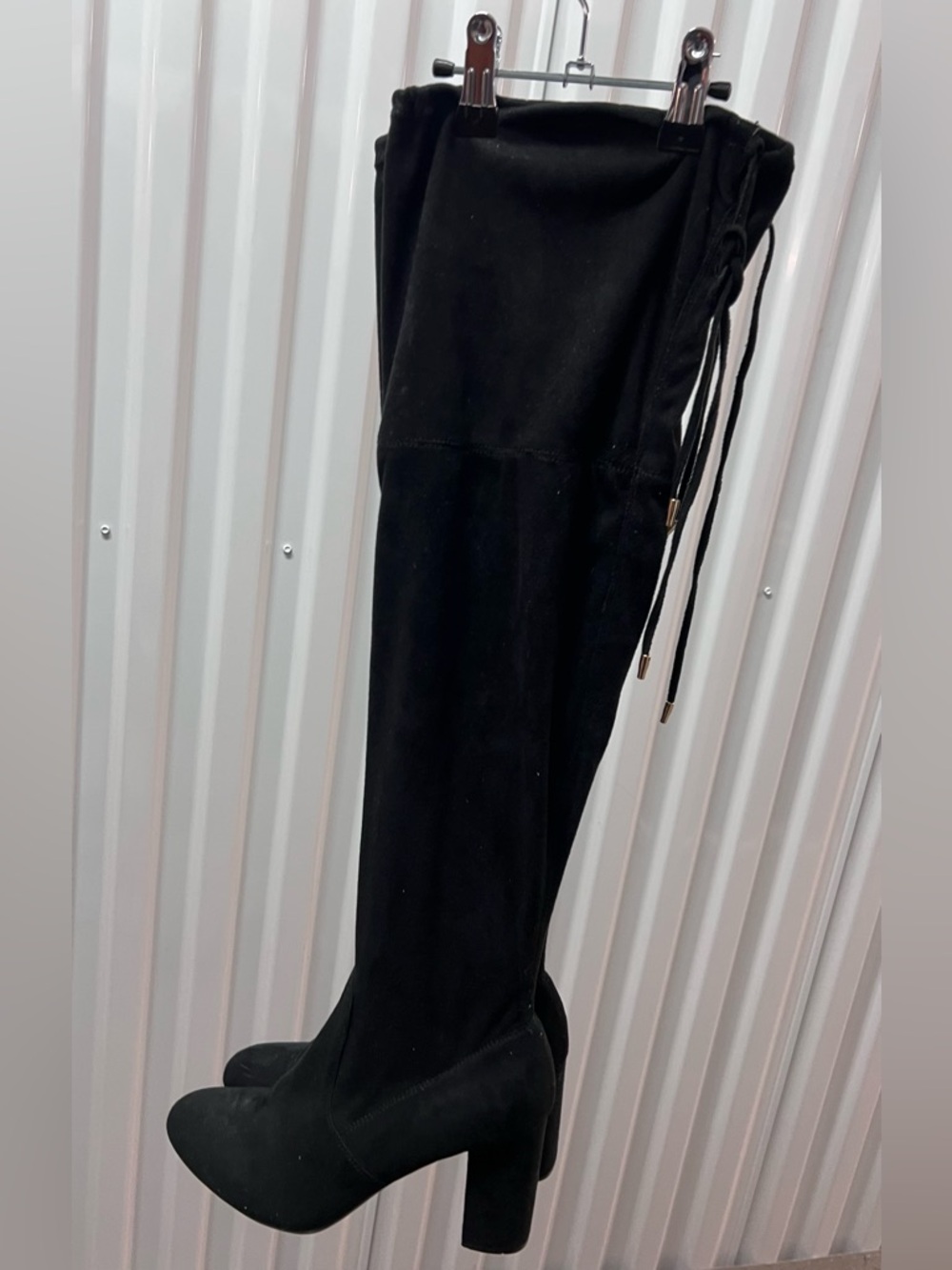 Black Over-the-Knee Suede Block Heel Boots